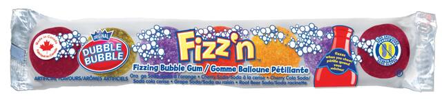 Dubble Bubble Tube of Fizz'n Gumballs, Assorted Flavours, Multi-Coloured, 6-pk, Fizzing Bubble Gum, for Birthday/Party Favour Front_Flat