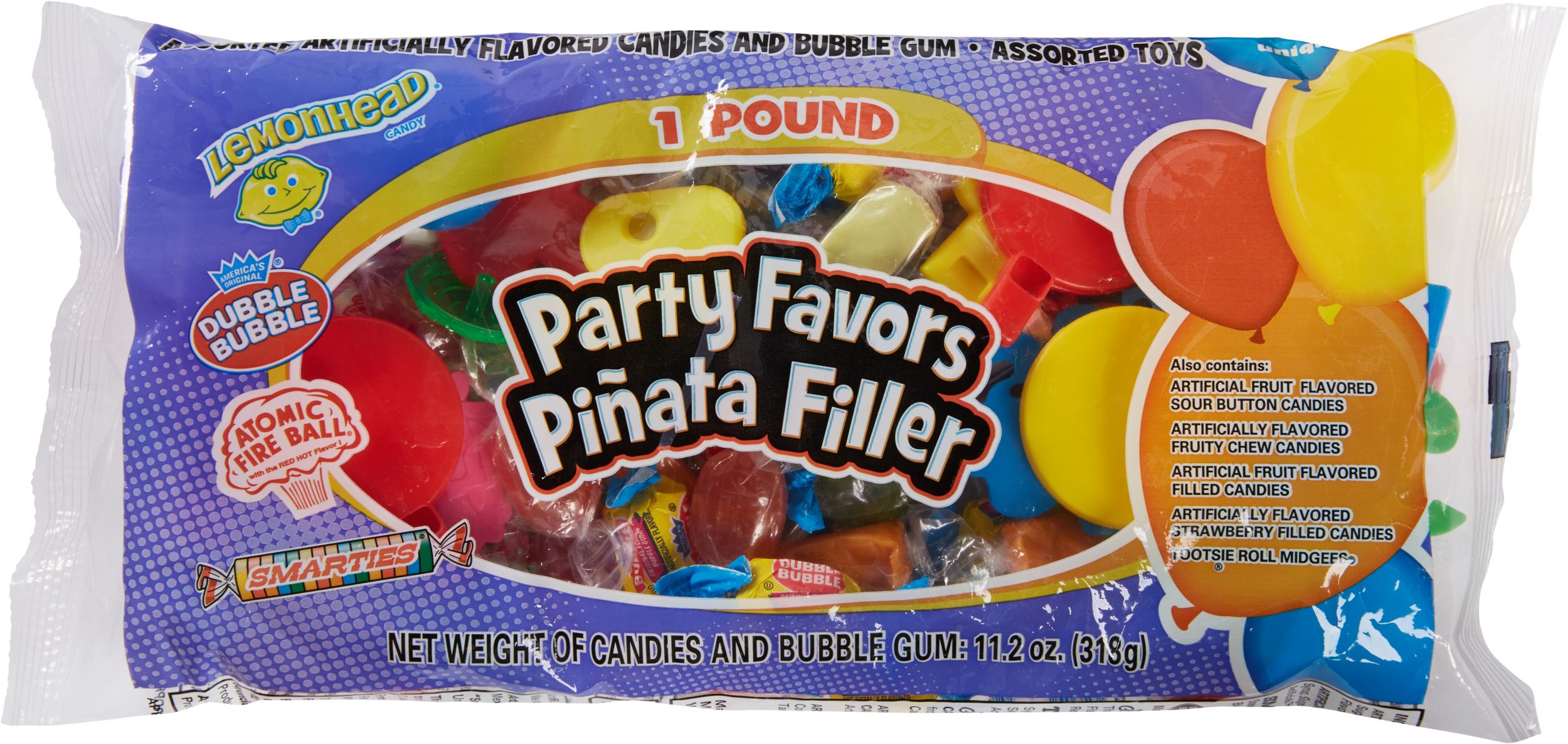 Contenu de pinata, Lemonhead/Dubble Bubble/Atomic Fireball, bonbons durs, multicolore, 1 lb, pour fête d'anniversaire/cadeau-surprise/Halloween Front_Flat