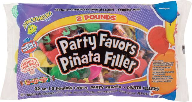 Pinata Candy & Toy Filler Party Mix Bag, Lemonhead/Dubble Bubble/Fireball, Multi-Coloured, 2-lb, Hard Candy, for Birthday/Party Favour/Halloween Front_Flat