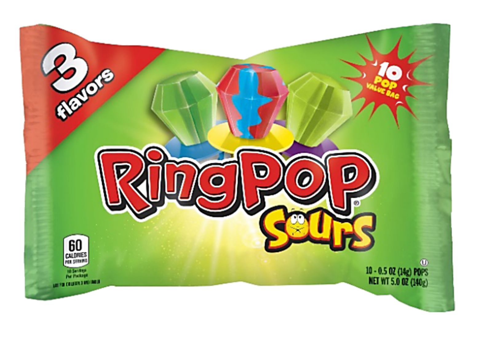 Topps Sour Ring Pops Candy, 10-pk Front_Flat