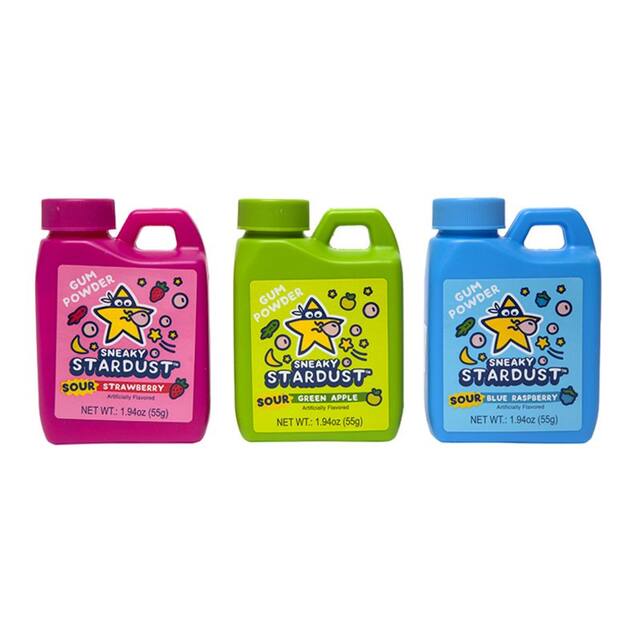 Sneaky Stardust Gum Powder, Strawberry/Green Apple/Blue Raspberry, Pink/Green/Blue, 55-g, for Birthday/Party Favour Candy Composite_or_Mixed