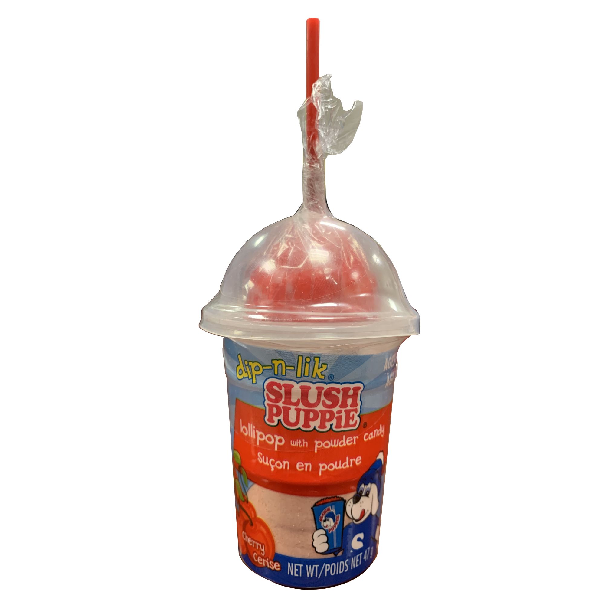 Sucette Slush Puppie Dip-n-Lik avec bonbons en poudre, choix de fruits, bonbon dur, rouge, 47 g, pour fête d'anniversaire/cadeau-surprise Front_Flat