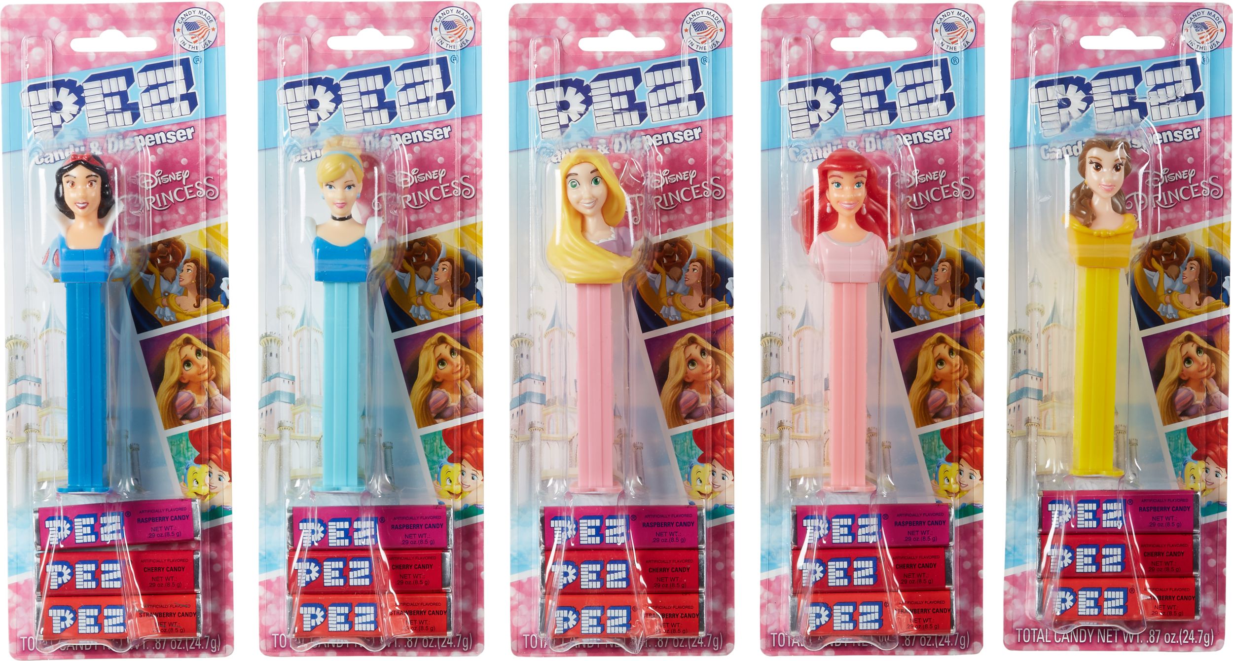 Disney Princess Once Upon A Time Belle PEZ Dispenser, Grape, Yellow, 16-g, Hard Candy, for Birthday/Party Favour, Disney Princess PEZ Dispenser Front_Flat