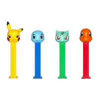 Nintendo Pokémon Eevee/Pikachu/Charmander PEZ Dispenser, Cherry/Orange/Lemon/Raspberry, Multi-Coloured, 16-g, Hard Candy, for Birthday/Party Favour Candy Front_Flat