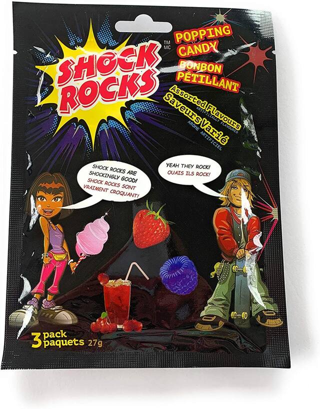 Shock Rocks Popping Candy, Assorted Fruits, Multi-Coloured, 3-pk, Hard Candy, for Birthday/Party Favour Front_Flat