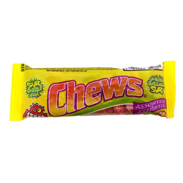 Bubble Gum Chews, Sour Flavours, Multi-Coloured, 50-g, Gum, for Birthday/Party Favour Front_Flat