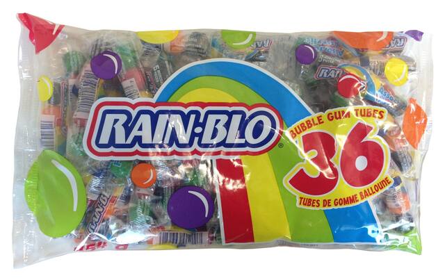 Bubble Gum Tubes, Assorted Fruits, Multi-Coloured, 36-pk, Gum, for Birthday/Party Favour/Halloween Front_Flat