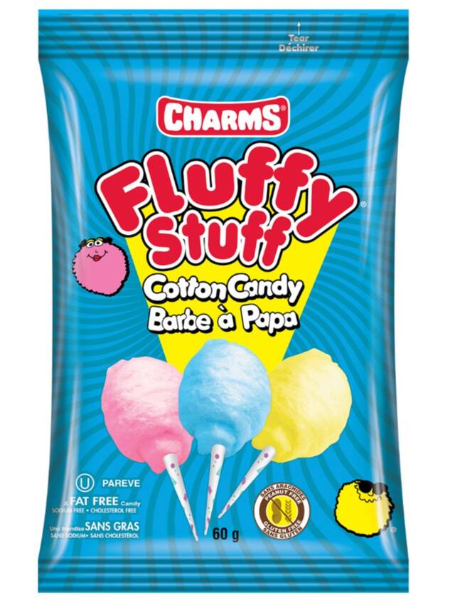 Fluffy Stuff Cotton Candy, Assorted Fruits, Pink/Yellow/Blue, 60-g, for Birthday/Party Favour Front_Flat