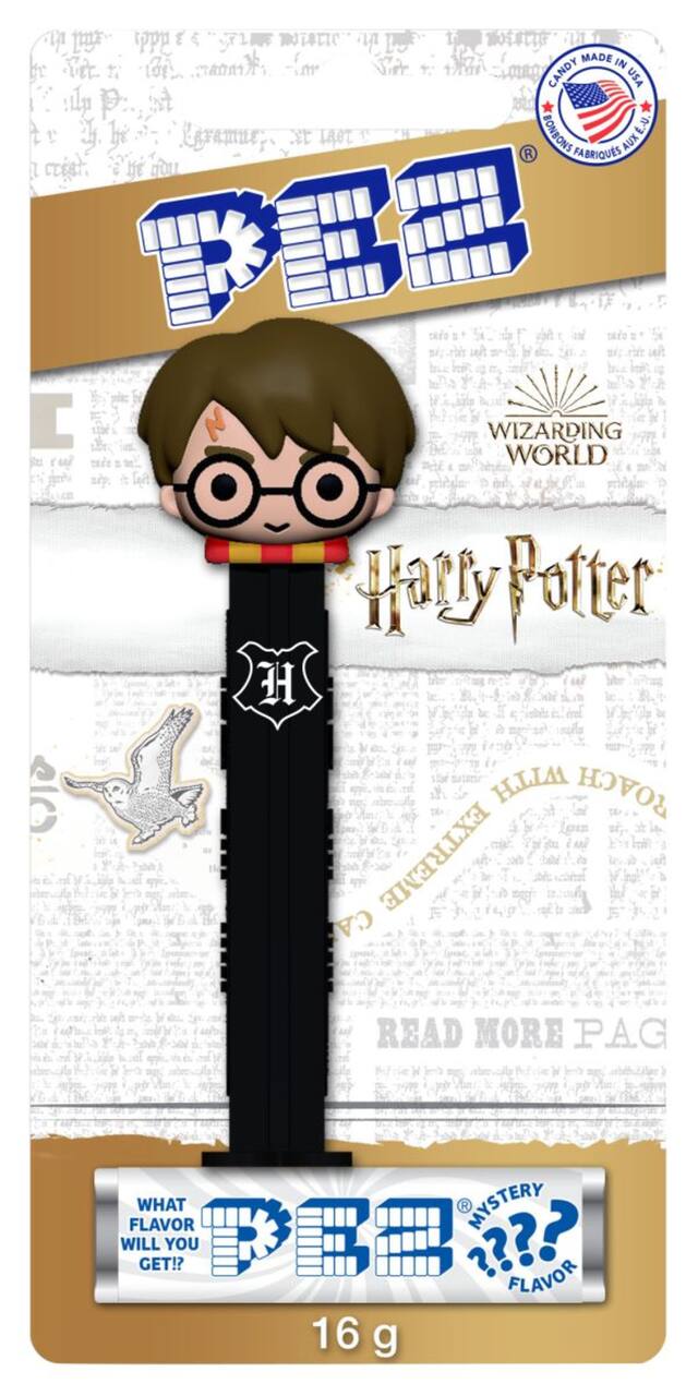 Harry Potter PEZ Dispenser, Mystery Flavour Candy, Black/White, 16-g, Hard Candy, for Birthday/Party Favour Front_Flat