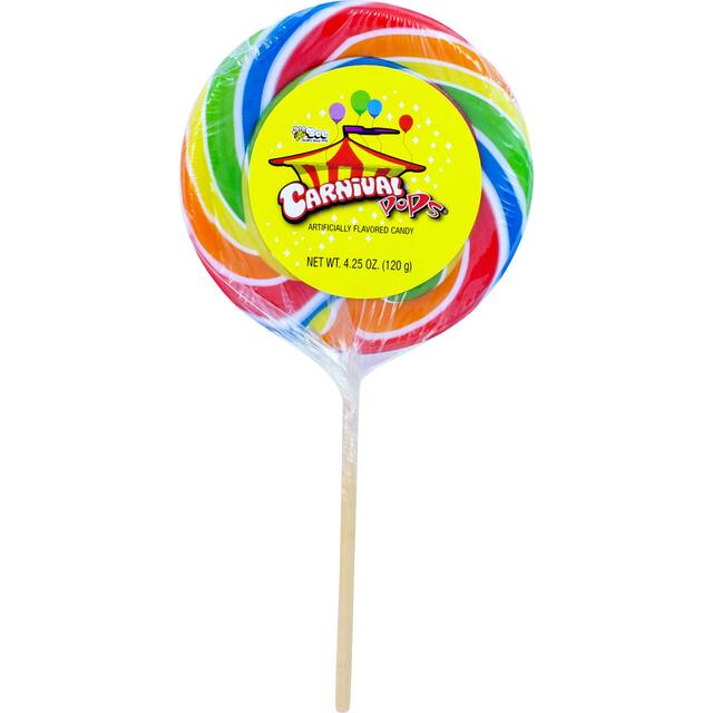 Giant Carnival Swirl Lollipop, Assorted Fruits, Rainbow, 120-g, Hard Candy, for Birthday/Party Favour Candy Front_Flat