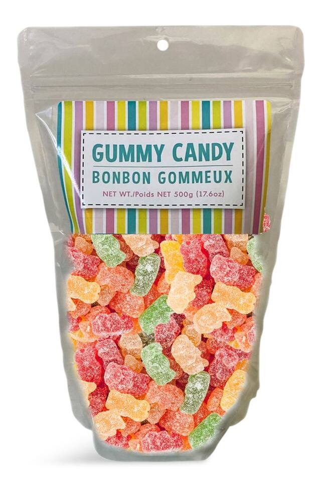 Sour Gummy Bears, Assorted Fruits, Multi-Coloured, 500-g, Chewy Candy, for Birthday/Buffet Front_Flat
