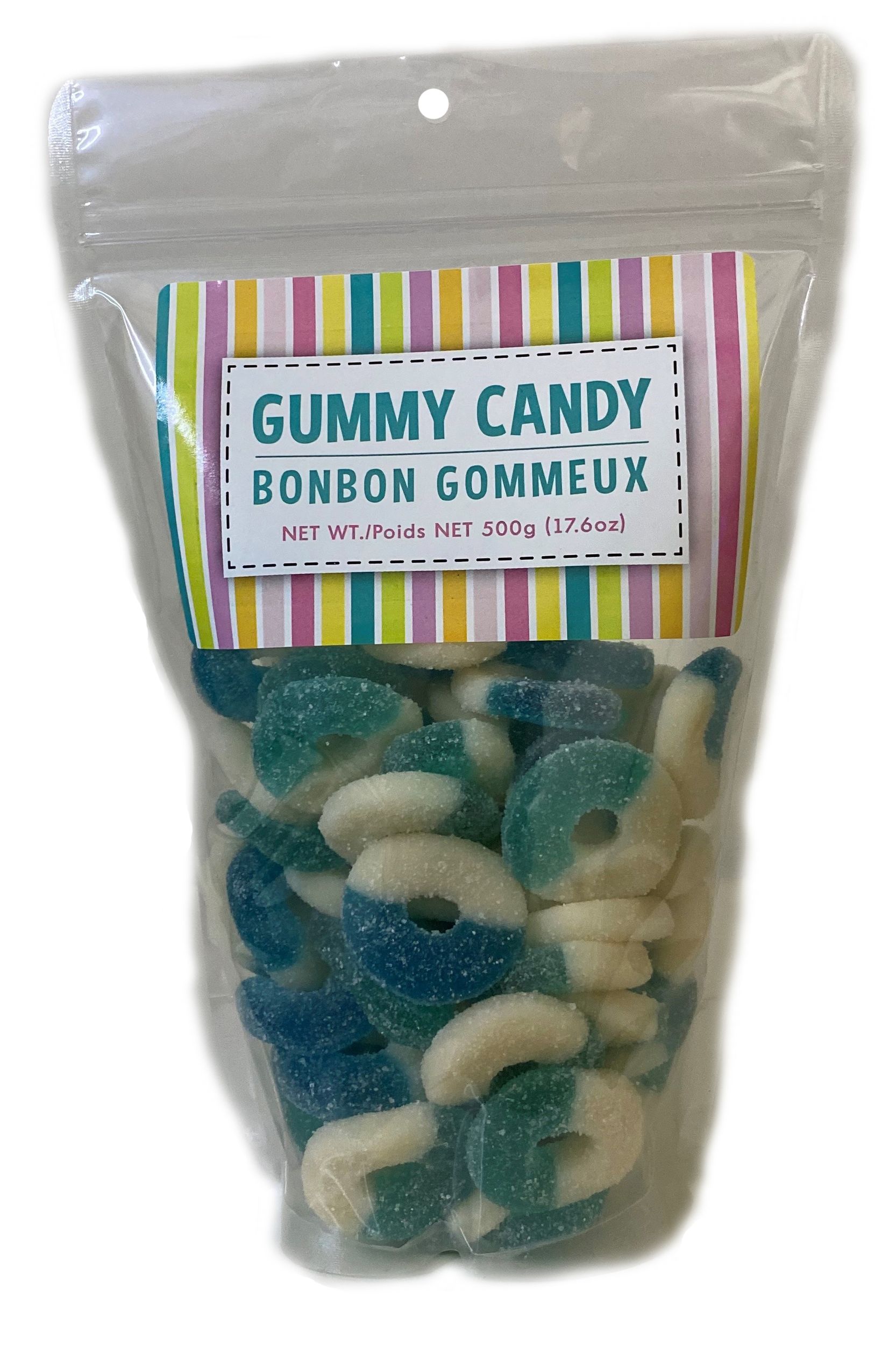 Anneaux en gelée, bleuets, bonbon tendre, bleu/blanc, 500 g, pour fête d'anniversaire/buffet Front_Flat