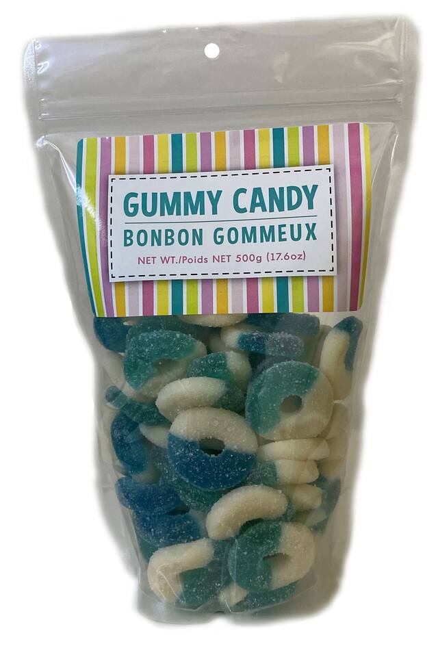 Gummy Rings, Blueberry, Blue/White, 500-g, Chewy Candy, for Birthday/Buffet Front_Flat