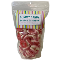 Anneaux en gelée, fraise, bonbon tendre, rose/blanc, 500 g, pour fête d'anniversaire/cadeau-surprise Front_Flat