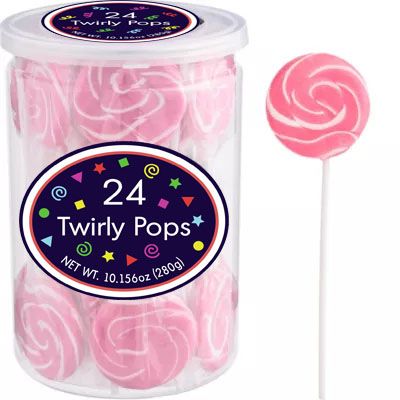 Swirly Lollipops, Cotton Candy Lollipops, Pink, 24-pk, Hard Candy, for Birthday/Party Favour Front_Elevated