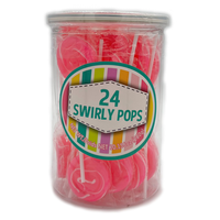 Swirly Lollipops, Cotton Candy Lollipops, Pink, 24-pk, Hard Candy, for Birthday/Party Favour Front_Flat