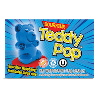 Teddy Pop Sour Lollipop, Green Apple/Lemonade/Blue Raspberry, Yellow/Red/Blue/Green, 15-g, Hard Candy, for Birthday/Party Favour Candy
