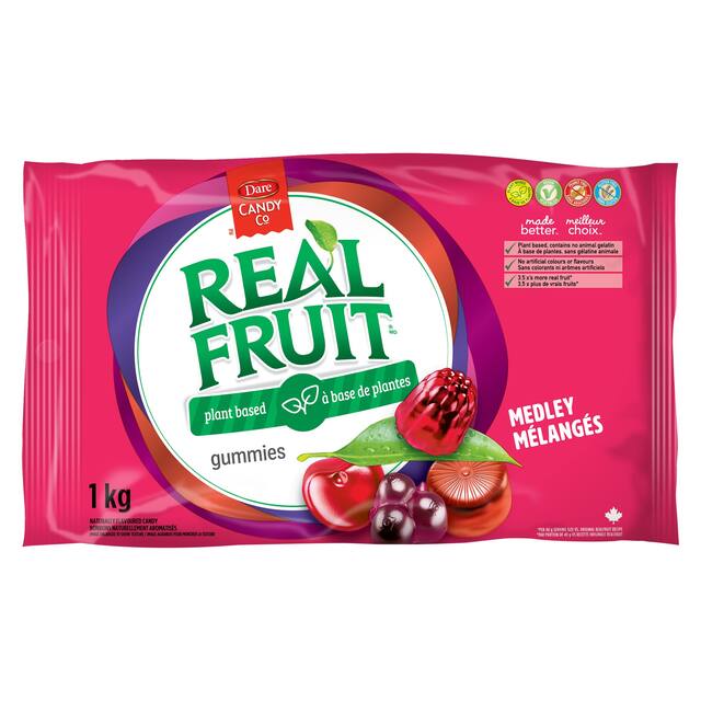 Dare Real Fruit Gummies Medley, Assorted Fruits, Multi-Coloured, 1-kg, Chewy Candy, for Birthday/Party Favour/Halloween Front_Flat