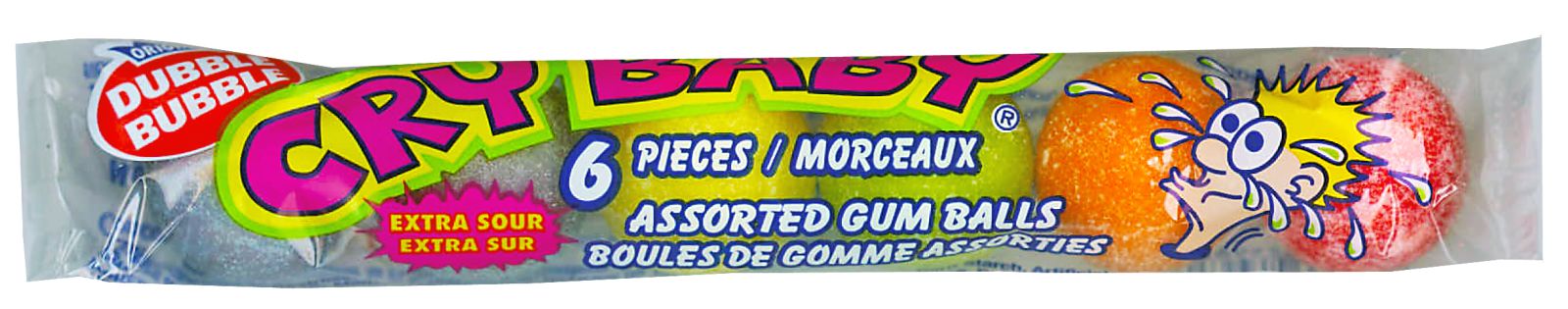 Boules de gomme sures en tube Dubble Bubble Cry Baby, choix de saveurs, gomme, multicolore, paq. 6, pour fête d'anniversaire/cadeau-surprise Front_Flat