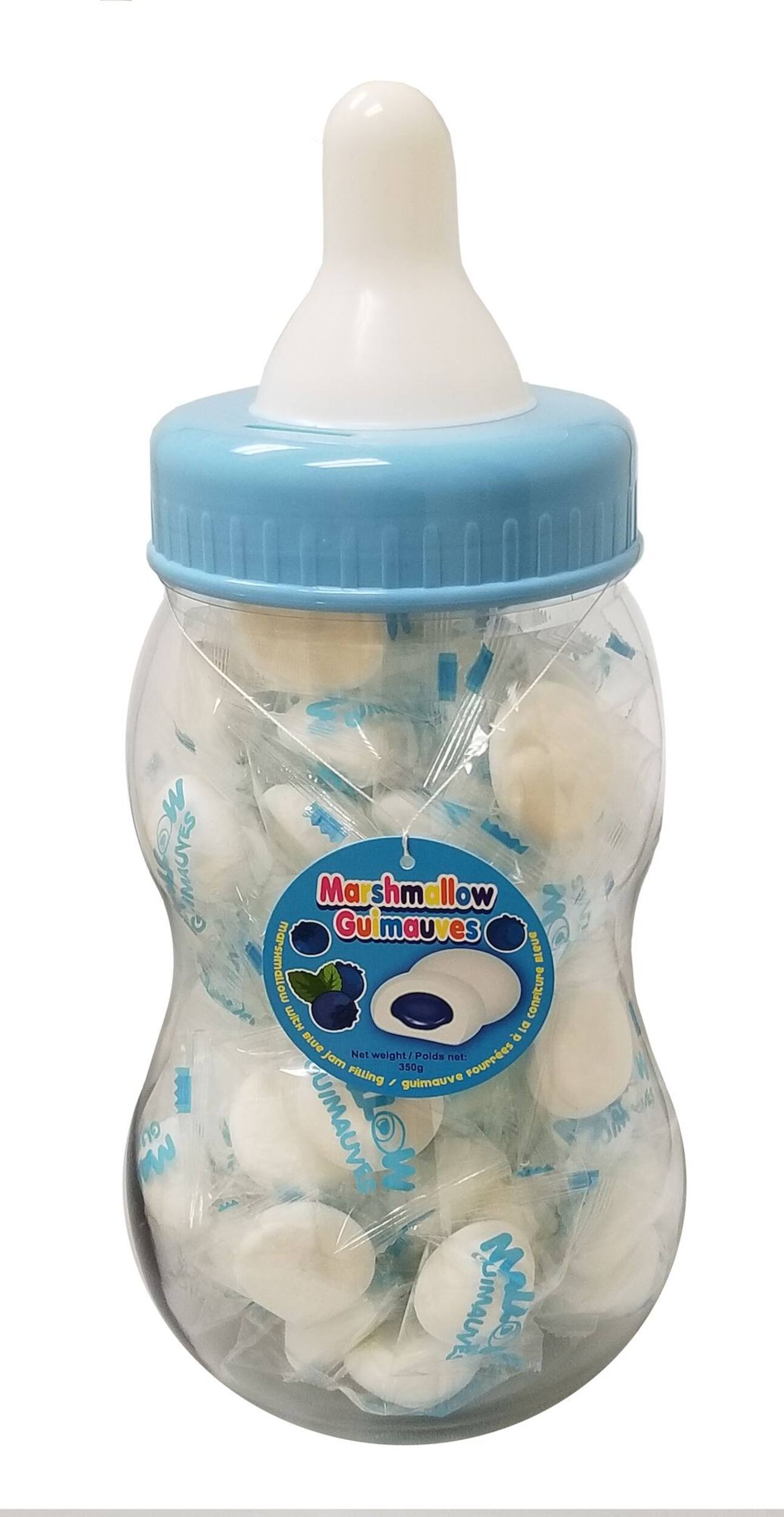 Blue Baby Bottle Marshmallow Candy, 350-g Front_Flat