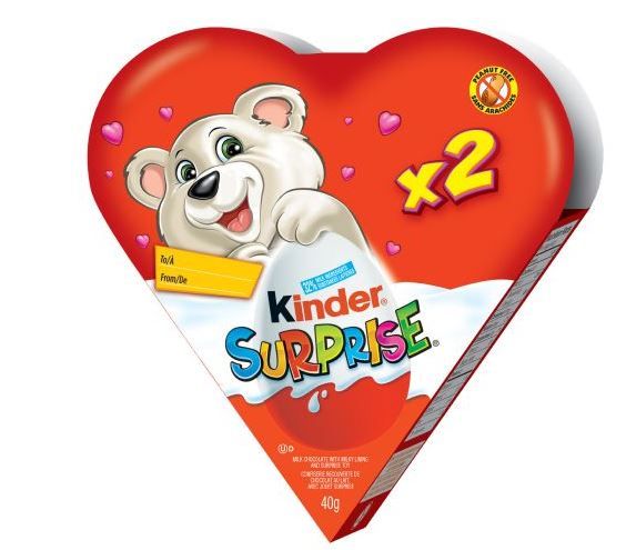 Kinder Surprise Heart Shaped Chocolate Box, Milk Chocolate, Red, 40-g, for Valentine's Day/Anniversary Front_Three_Fourths_Angled_Left