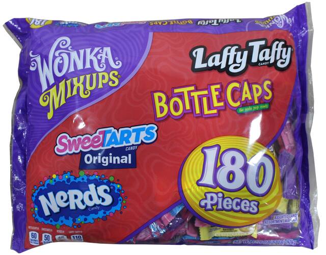 Wonka Mixups Assorted Mini Nerds/Sweetarts/Laffy Taffy/Bottle Caps, Variety Pack, Purple, 2.7-lb, 180-pk, Candy for Halloween Front_Flat