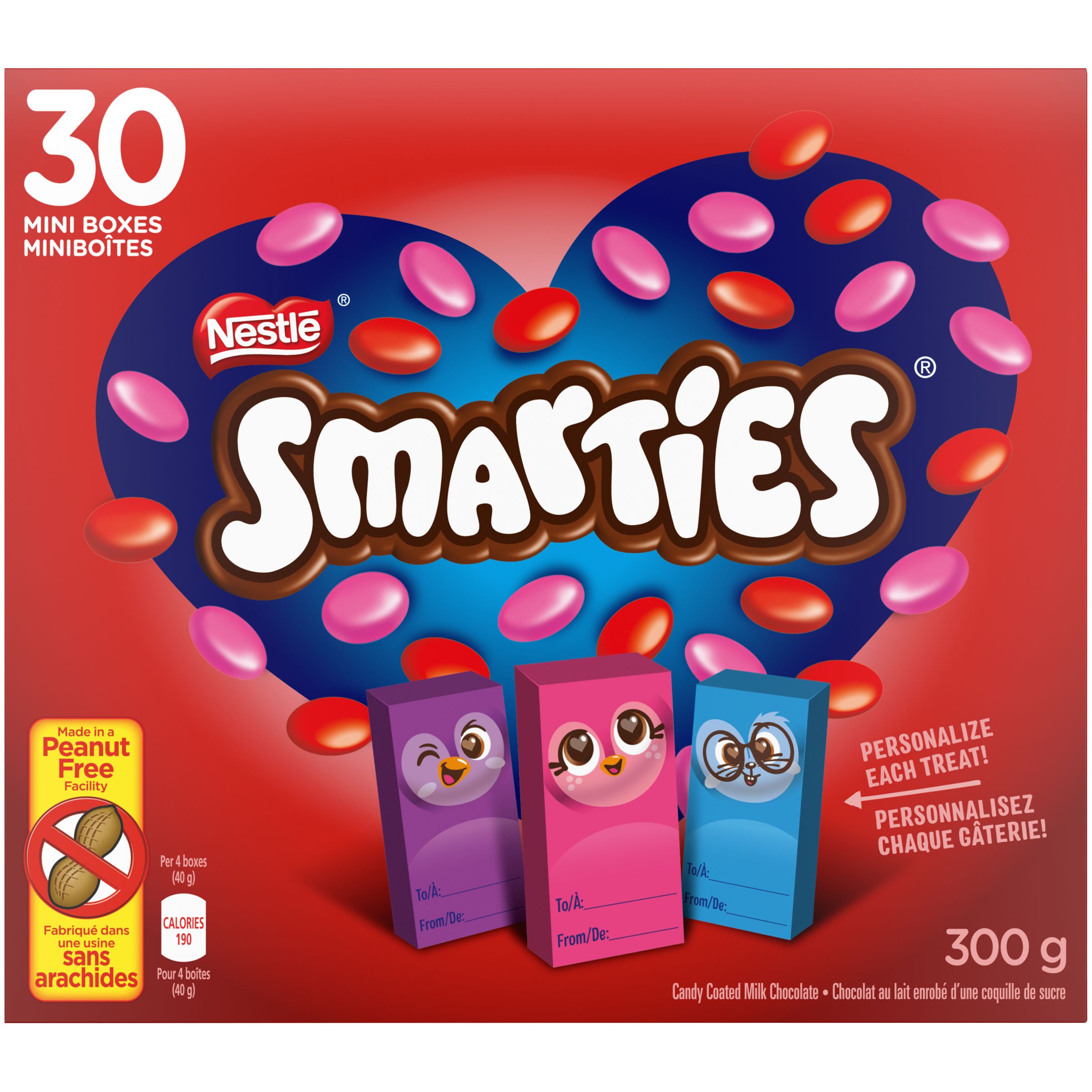 Nestle Smarties Valentine Kit, Milk Chocolate, Pink/Red, 30-pk, for Valentine's Day Front_Flat