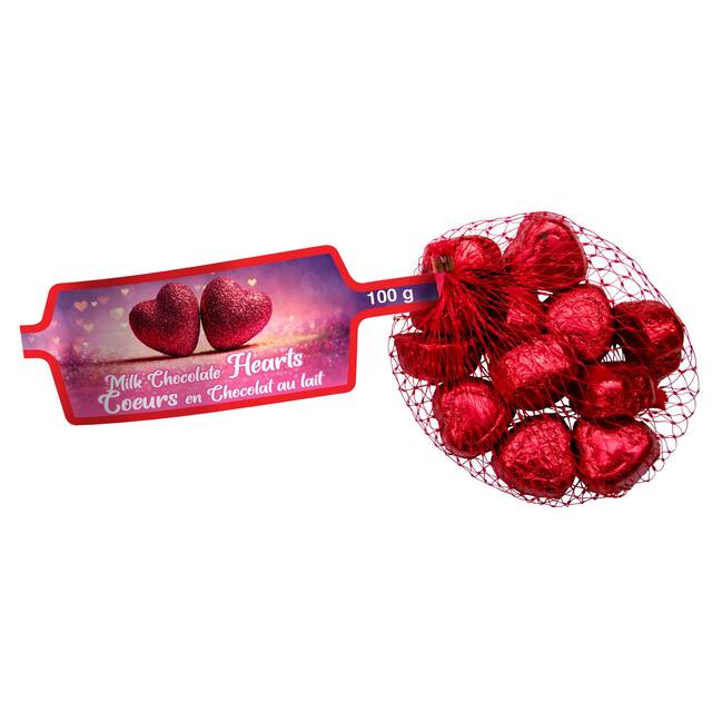 Coeurs en aluminium de Saint-Valentin, chocolat au lait, rouge, 100 g, pour Saint-Valentin Overhead_Flat