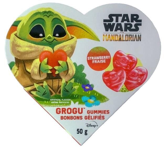 Disney Star Wars Mandalorian Baby Yoda Gummy Heart Box, Strawberry, Red, 50-g, Chewy Candy, for Valentine's Day Front_Flat