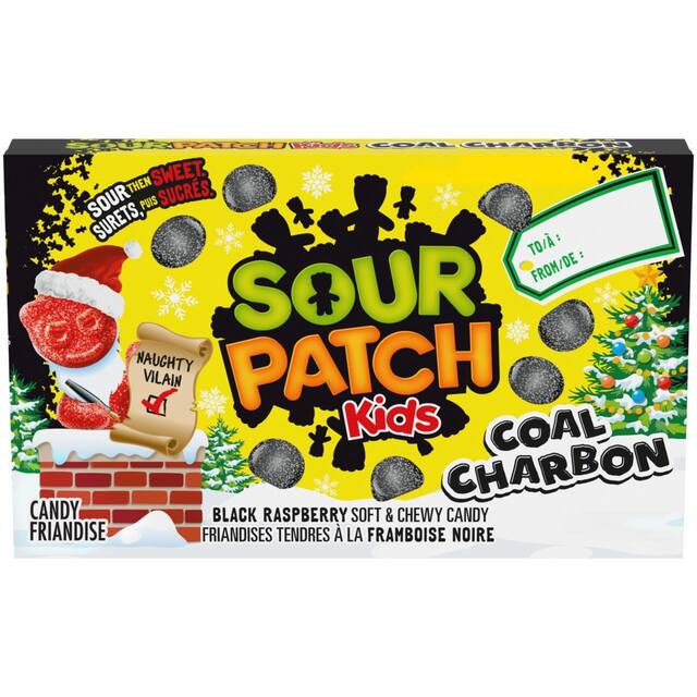 Maynards Sour Patch Kids Holiday Coal Gummy Box, Black Raspberry, Black, 100-g, Chewy Candy, for Christmas Front_Elevated