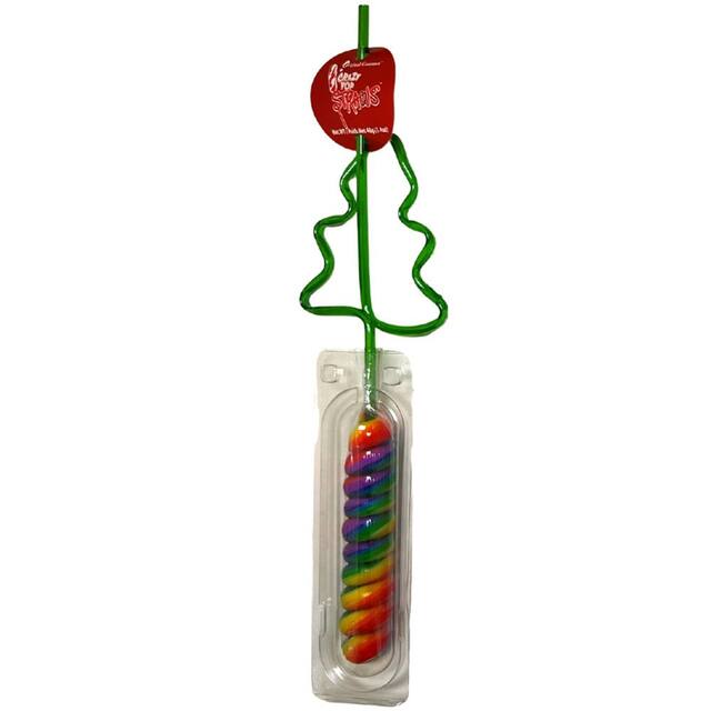 Christmas Tree Crazy Straw with Lollipop, Assorted Flavours, Rainbow, 50-g, Hard Candy, for Christmas Front_Flat
