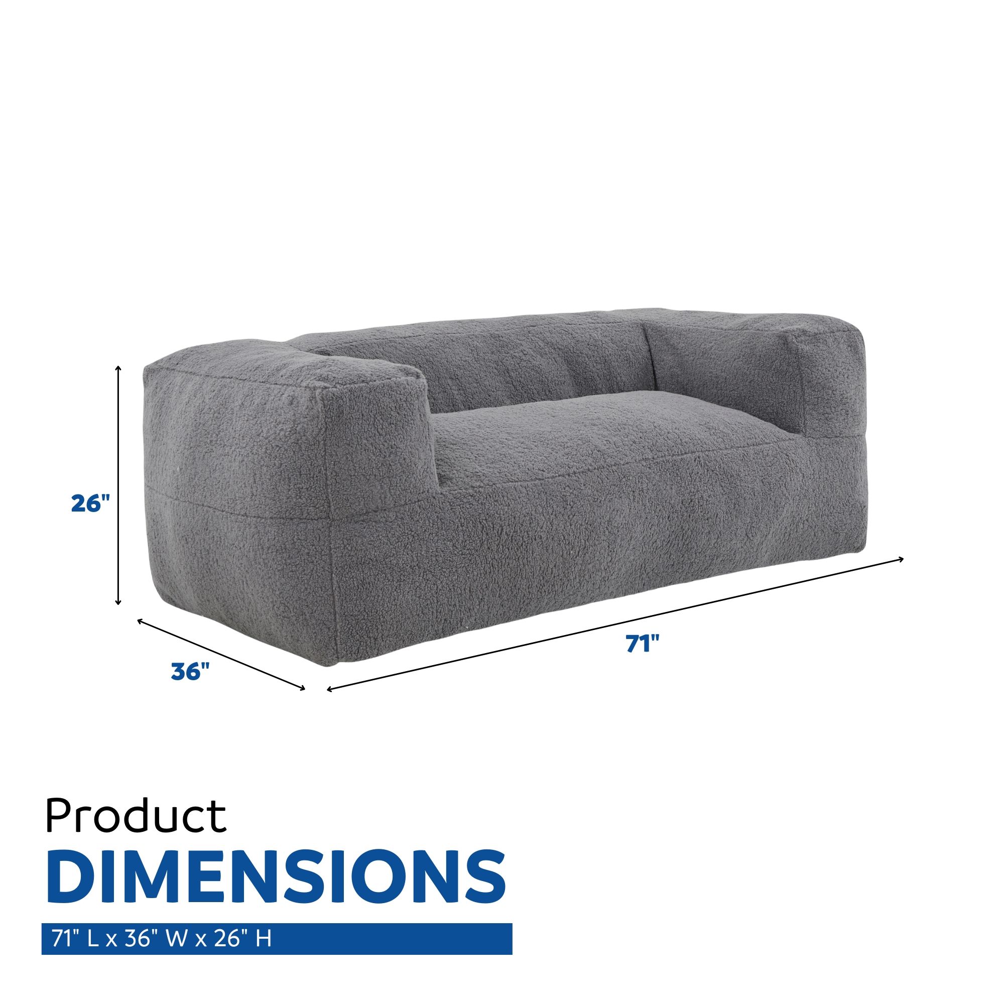 Primo Redd Sealy Upholstered Foam Sofa Lounger, Grey Front_Three_Fourths_Angled_Right