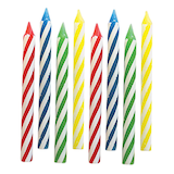 Spiral Wax Candles, Multi-Coloured, Striped, 3.2-in, 24-pk, for Birthday Party Front_Flat