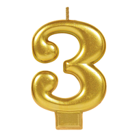 Bougie en cire métallisée chiffre 0-9, or, 3,2 po, pour fête/anniversaire