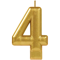 0-9 Number Metallic Wax Candle, Gold, 3.2-in, for Birthday Party/Anniversary