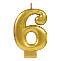 0-9 Number Metallic Wax Candle, Gold, 3.2-in, for Birthday Party/Anniversary