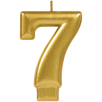 0-9 Number Metallic Wax Candle, Gold, 3.2-in, for Birthday Party/Anniversary