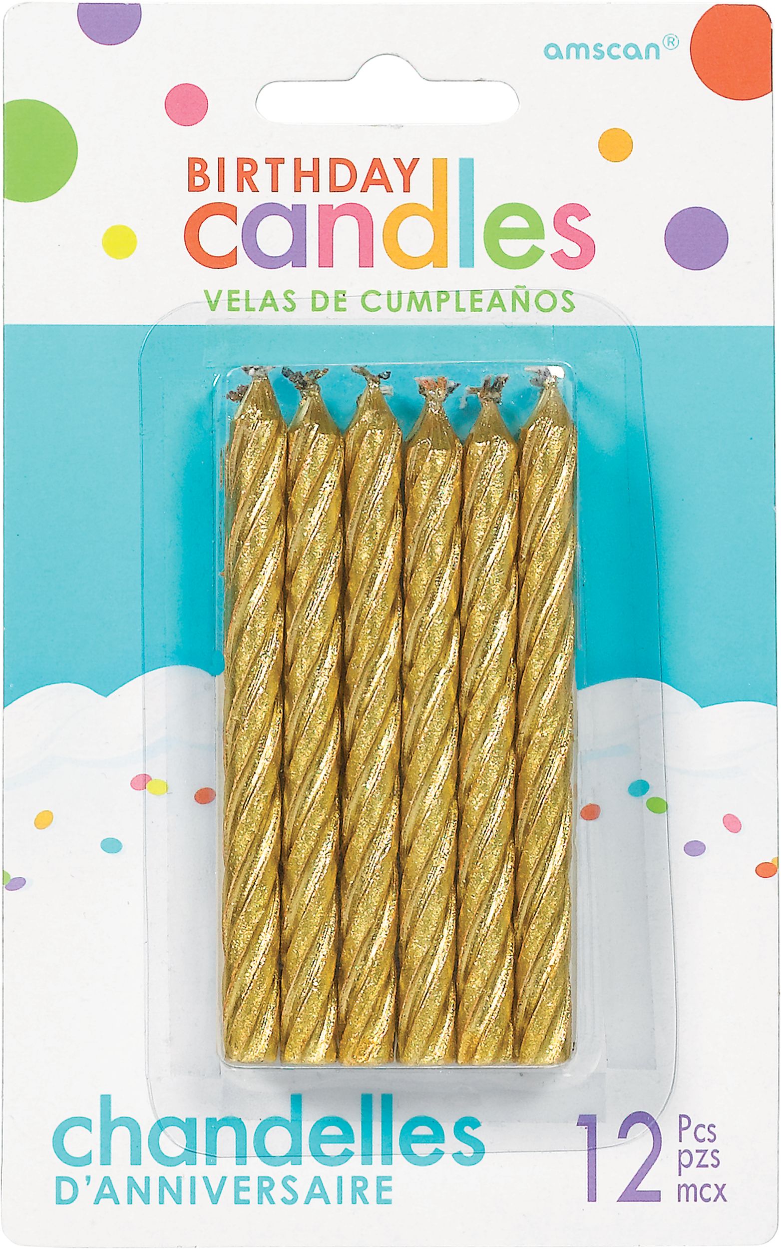 Spiral Glitter Wax Candles, Gold, 3.2-in, 10-pk, for Birthday Party Front_Flat