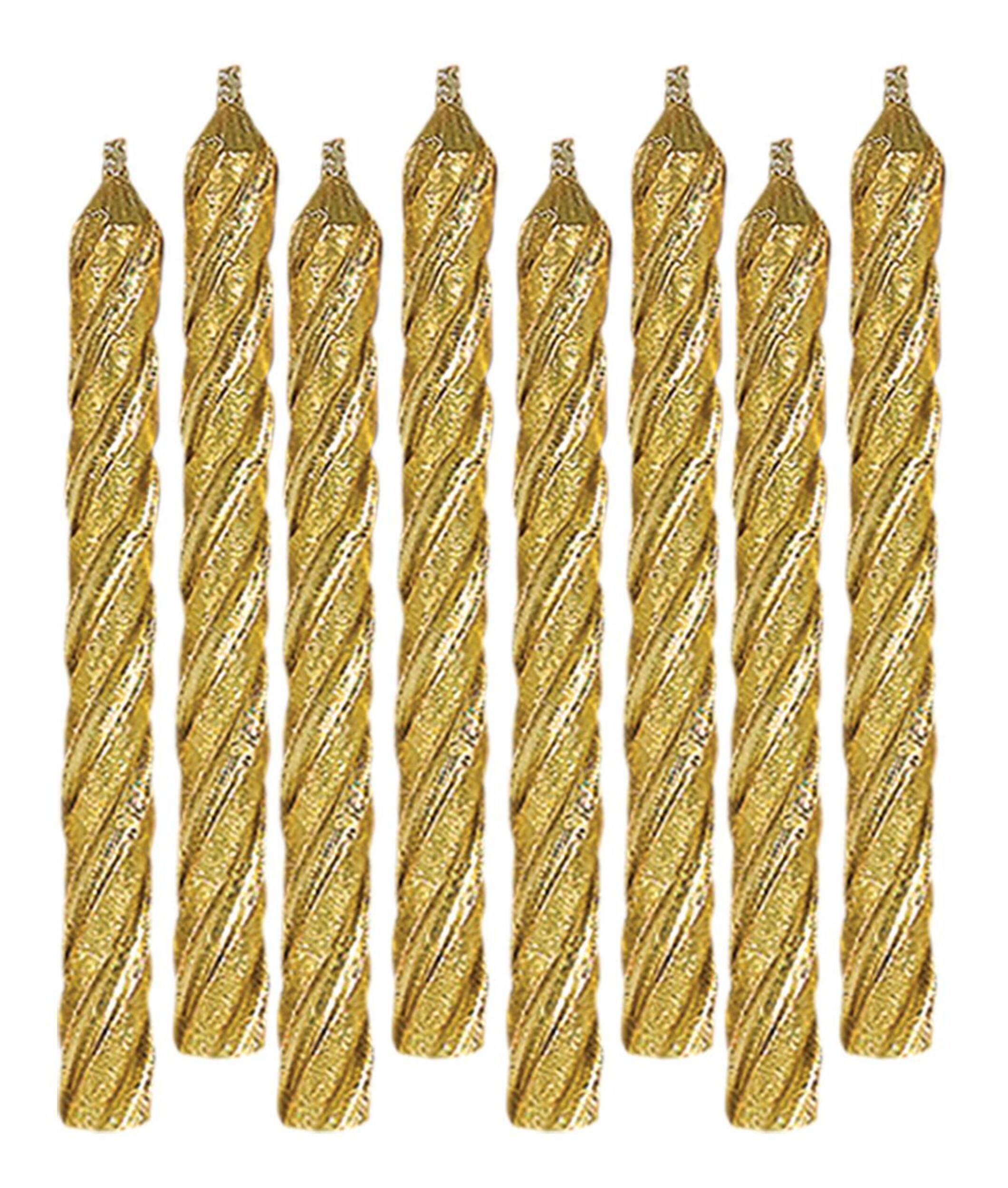 Spiral Glitter Wax Candles, Gold, 3.2-in, 12-pk, for Birthday Party Front_Flat