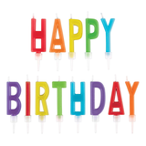 Bougies en cire sur pique lettres Happy Birthday, multicolore, 2,3 po, paq. 13, pour fête d'anniversaire Front_Flat
