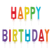 "Happy Birthday" Letter Toothpick Wax Candles, Multi-Coloured, 2.3-in, 13-pk, for Birthday Party Front_Flat
