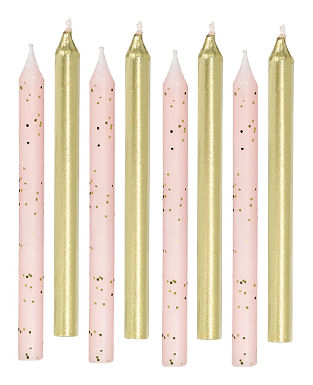 Metallic & Glitter Wax Candles, Pink/Gold, 3.25-in, 12-pk, for Birthday Party Front_Flat