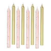 Metallic & Glitter Wax Candles, Pink/Gold, 3.25-in, 12-pk, for Birthday Party Front_Flat