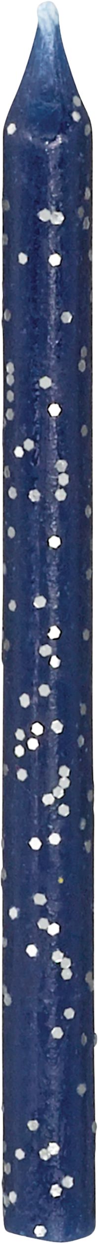 Metallic & Glitter Wax Candles, Silver/Dark Blue, 3.25-in, 12-pk, for Birthday Party Front_Flat