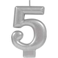 0-9 Number Metallic Wax Candle, Silver, 3.2-in, for Birthday Party/Anniversary
