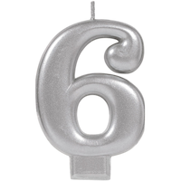 Bougie en cire métallisée chiffre 0-9, argent, 3,2 po, pour fête/anniversaire