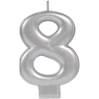 Bougie en cire métallisée chiffre 0-9, argent, 3,2 po, pour fête/anniversaire