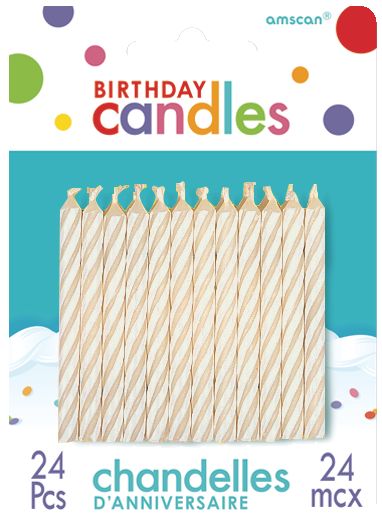 Bougies en cire en spirale, blanc/doré, 2,5 po, paq. 24, pour fête d'anniversaire Front_Flat