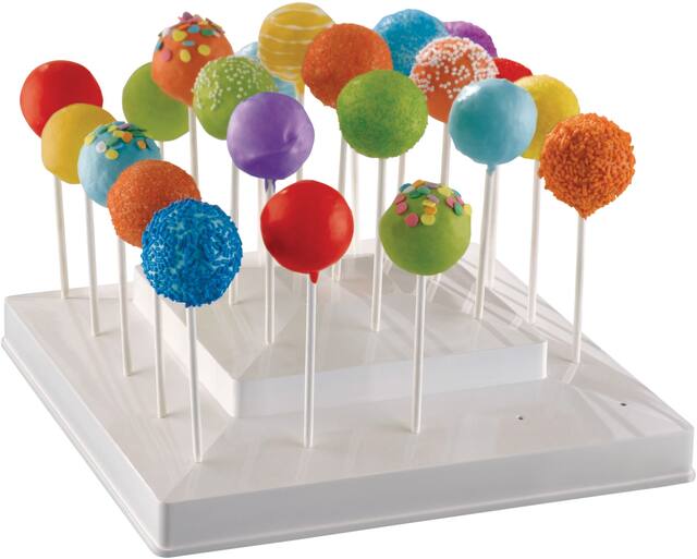 Plateau à friandises pour sucettes et gâteaux-sucettes, blanc, 10x10 po, pour fête d'anniversaire/fête prénatale/mariage/anniversaire Front_Angled_Right