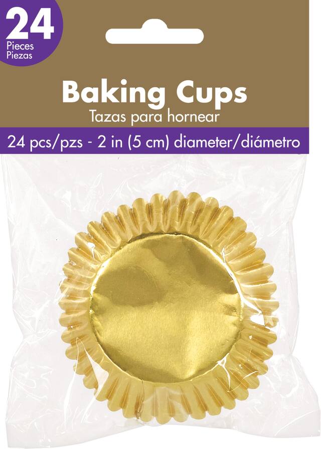 Moules à cuisson, or, 2 po, paq. 24, pour fête prénatale/anniversaire/mariage Front_Flat